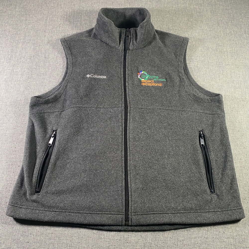 Columbia Womens Fleece Vest‎ 1X Gray Full Zip Genzyme Ms Franchise Logo